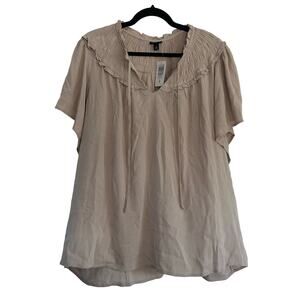 NWT Torrid Gauze Smocked Yoke Ruffle Top Short Sleeve Blouse Light Brown Size 5